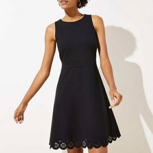 Loft black eyelet scalloped hem dress